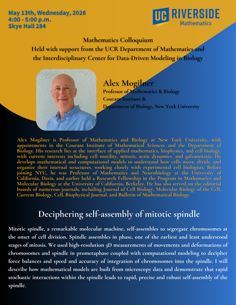 Alex Mogilner Colloquium Poster (PDF link available)